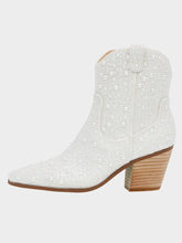 White Pearl Zipper Round Toe Cowgirl Ankle Boots